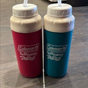 Coleman Tuffoams Insulated Bottles - Red and Blue lot of 2 3:31